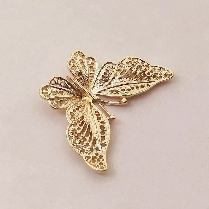 10Lcs/Lot Alloy Golden Butterfly Pendant Buttons For DIY Handmade Hair Jewelry Accessories Brooch Bag Shoes Box Mobile Phone