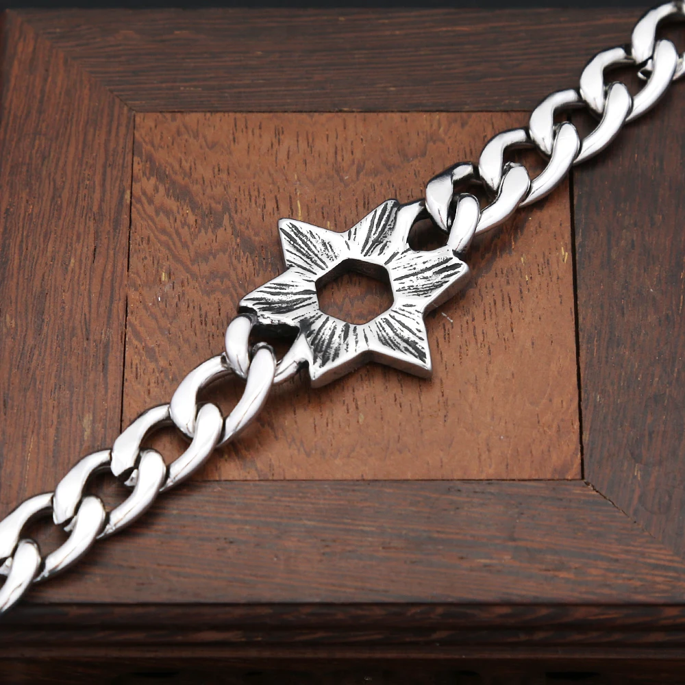 خمر نجمة داود سلسلة سوار 316L الفولاذ المقاوم للصدأ موضة السداسية أساور للرجال النساء تميمة مجوهرات هدايا بالجملة