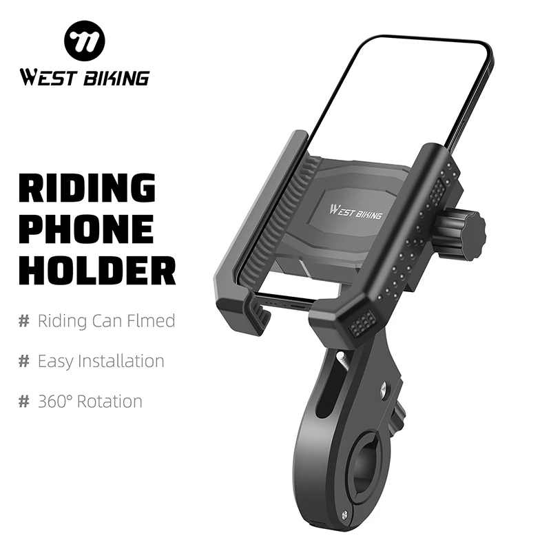 WEST BIKING Bicycle Mobile Phone Holder 360° Rotatable Electric Bike Handlebar Bracket Anti-shake MTB Road Cycling Accessories