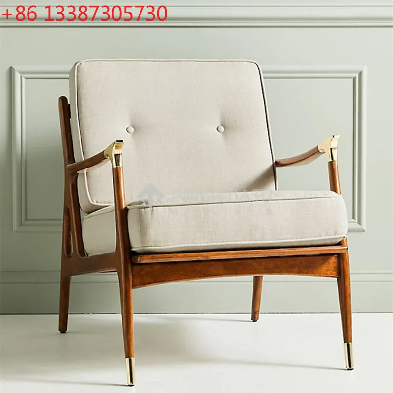 

Скандинавское кресло из массива дерева с тканевыми подлокотниками, простое и элегантное кресло для гостиной, кресло для чтения.