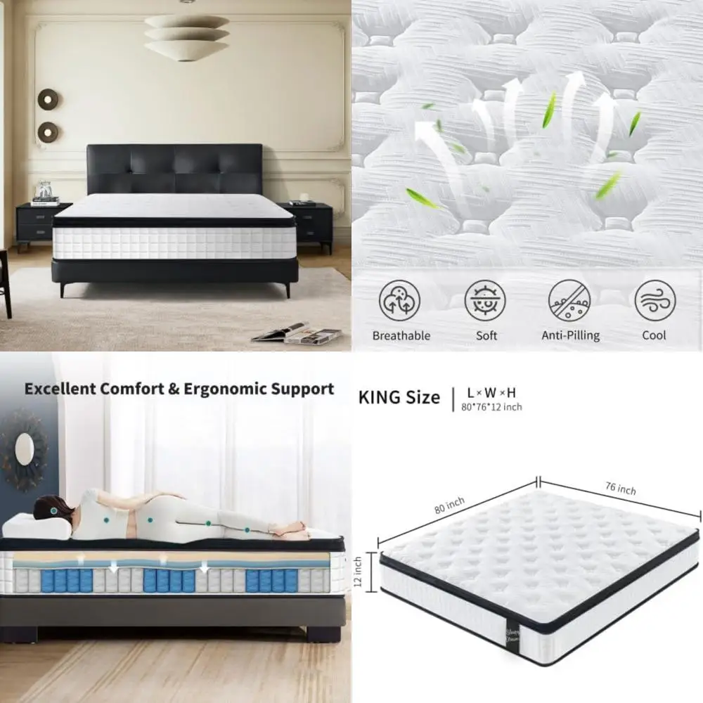 Luxurious King Mattress in a Box: Premium Diamond Hybrid Innerspring with Cooling Gel Memory Foam for Ultimate Comfort