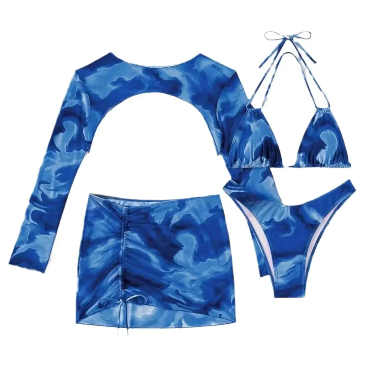 セクシーで鮮やかな4点セットビキニ、セパレートタイプのレディース水着、中国本土からのトレンディなビーチウェア、ウィッシュでベストセラー商品