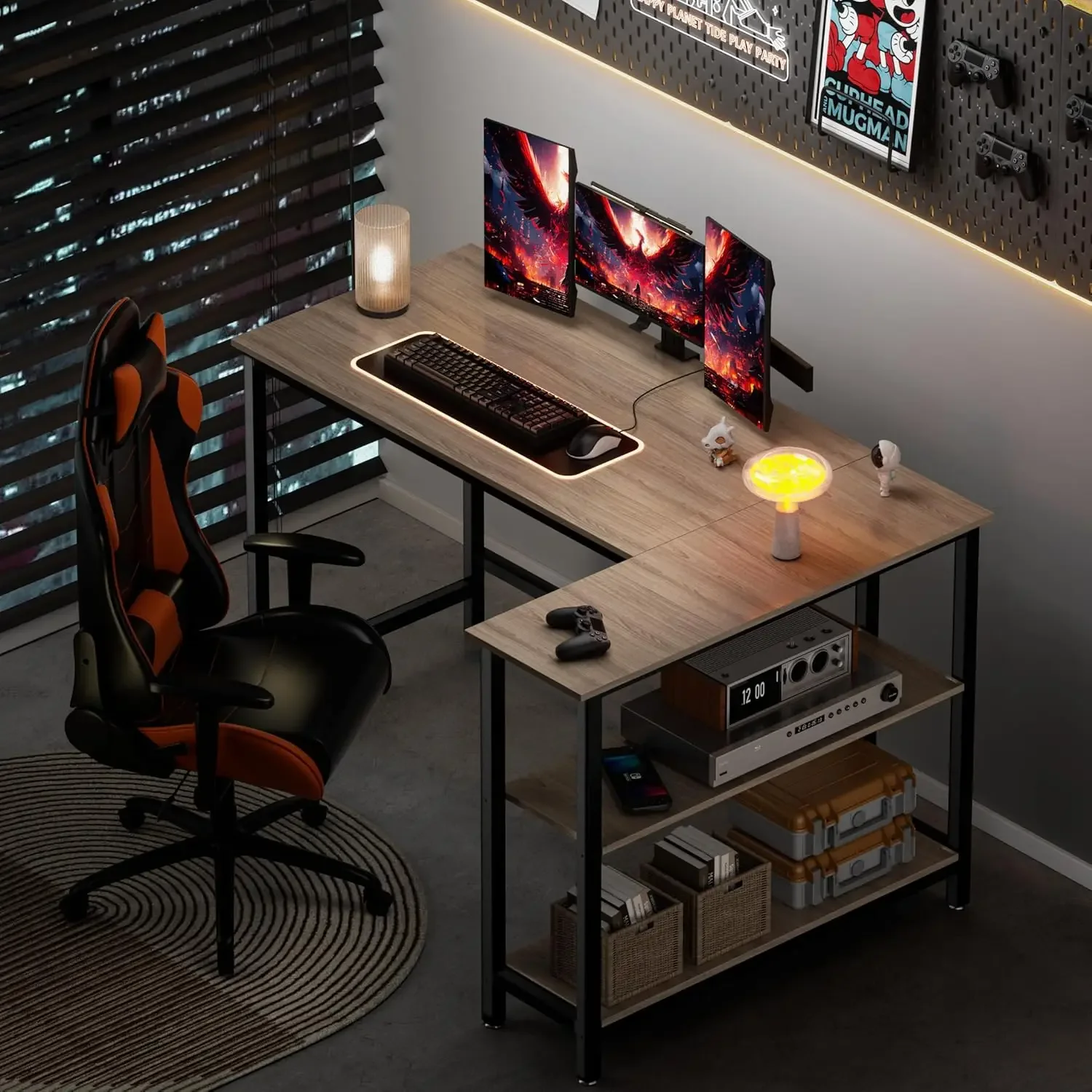 L Shaped Computer Desk - 43 Inch Home Office Desk with Shelf, Gaming Desk Corner Table for Work, Writing and Study, Space-Saving