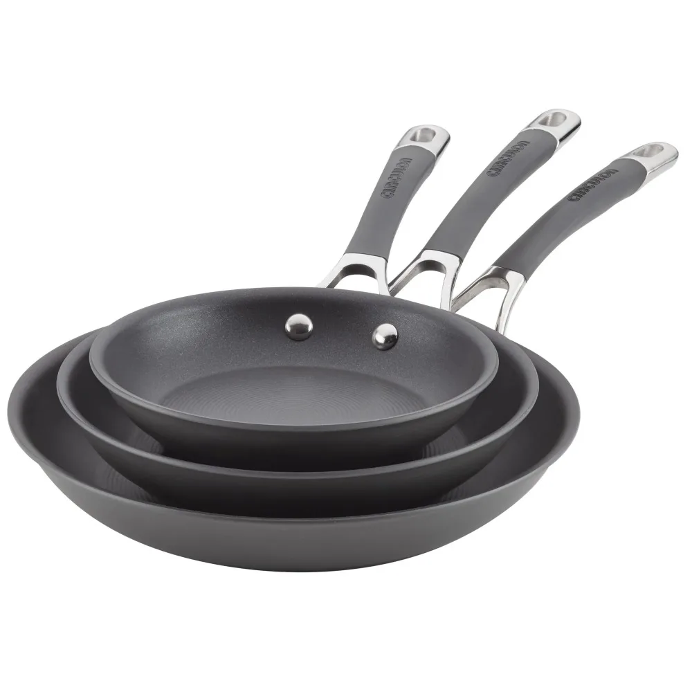 Radiance 3 Piece Hard Anodized Nonstick Frying Pan Set, Gray