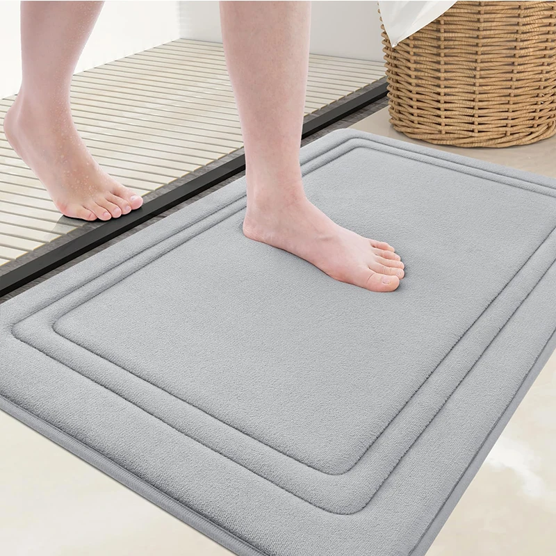 Homaxy Double Frame Memory Foam Floor Mat Bathroom Mat Indoor Non Slip Door Mat Dirt Trap Absorbs Water Comfortable Bathroom Mat