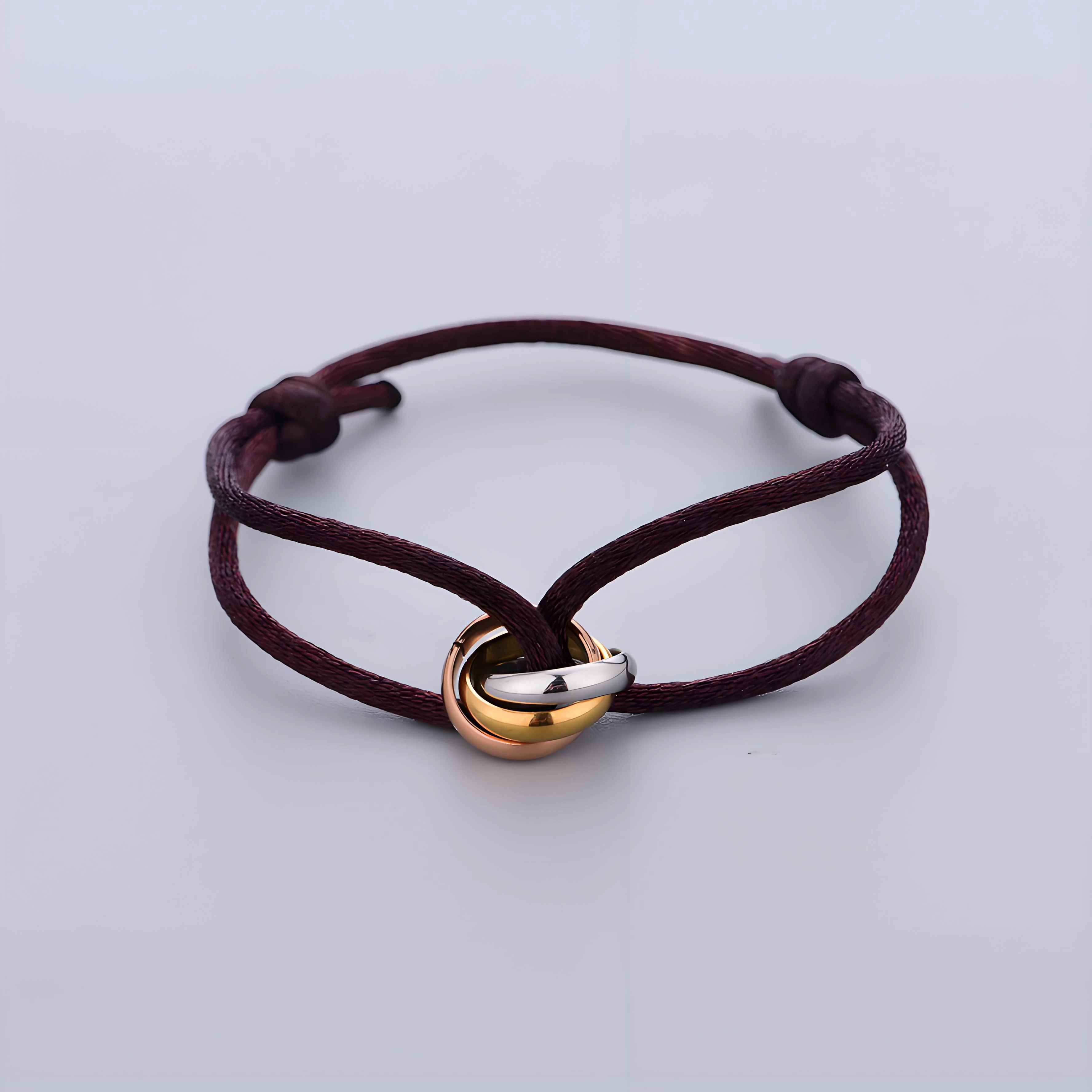 Trinity-Armband, Edelstahl, Kreis, Damen-Armband, verschiedene Farben des Seils, klassisch, beliebt, dreifarbig, Farbverlauf, Schmuck