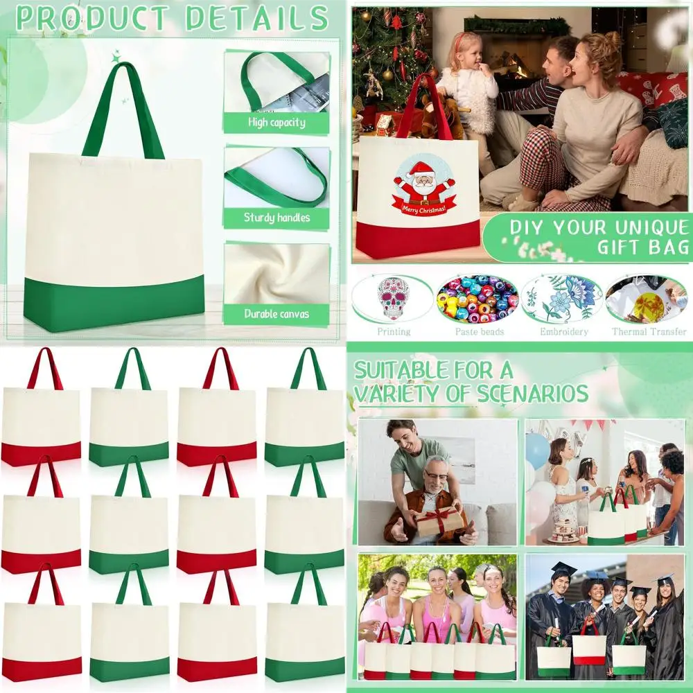 

Набор из 12 многоразовых холщовых сумок для покупок, 18,5 x 15 дюймов