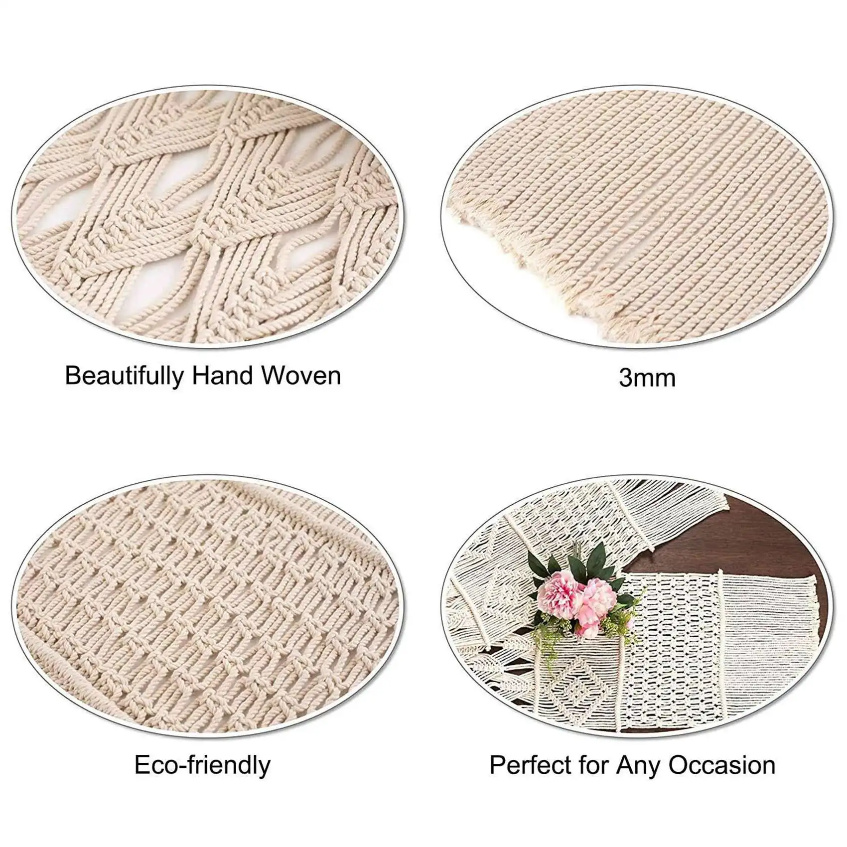 

M11K-2X Macrame Table Runner, Boho Wedding Table Decor, Handwoven Vintage Farmhouse Bohemian Dining Room Style Decorations