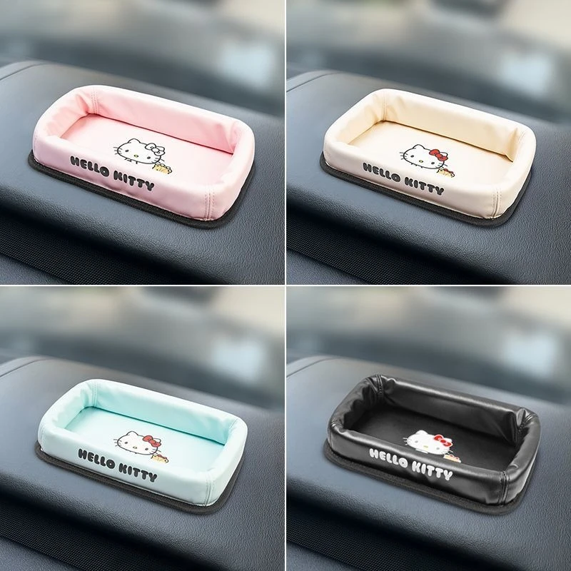 

Автомобильный нескользящий коврик из искусственной кожи Hello Kitty с мультяшным интерьером на приборной панели, противоскользящий коврик для хранения телефона, подушечки для автомобиля, мобильного телефона, автомобильные аксессуары