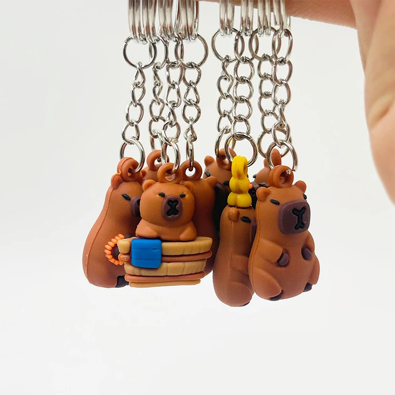 Kawaii Capybara Keyring Cartoon 3D Animal Keychain PVC Key Holder Bag Pendant Backpack Hanging Decoration Couple Gifts