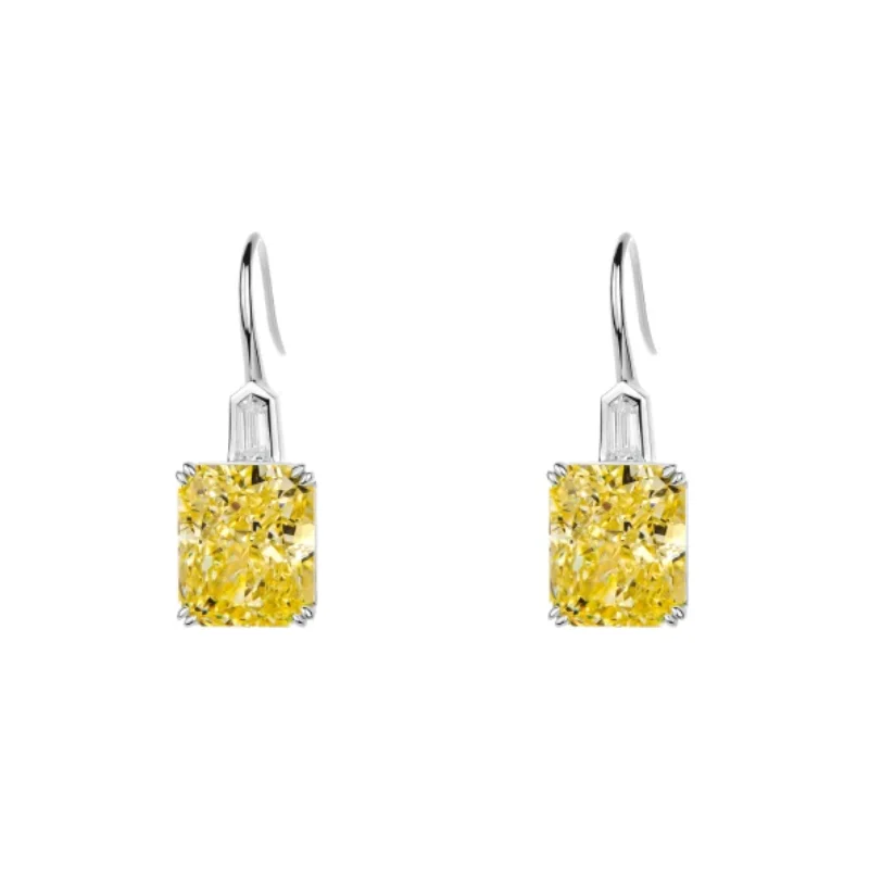 

BELLUX Необычные яркие желтые квадратные серьги-капли с бриллиантами, посеребренные K-золотые элегантные серьги с синтетическим цирконом для женщин
