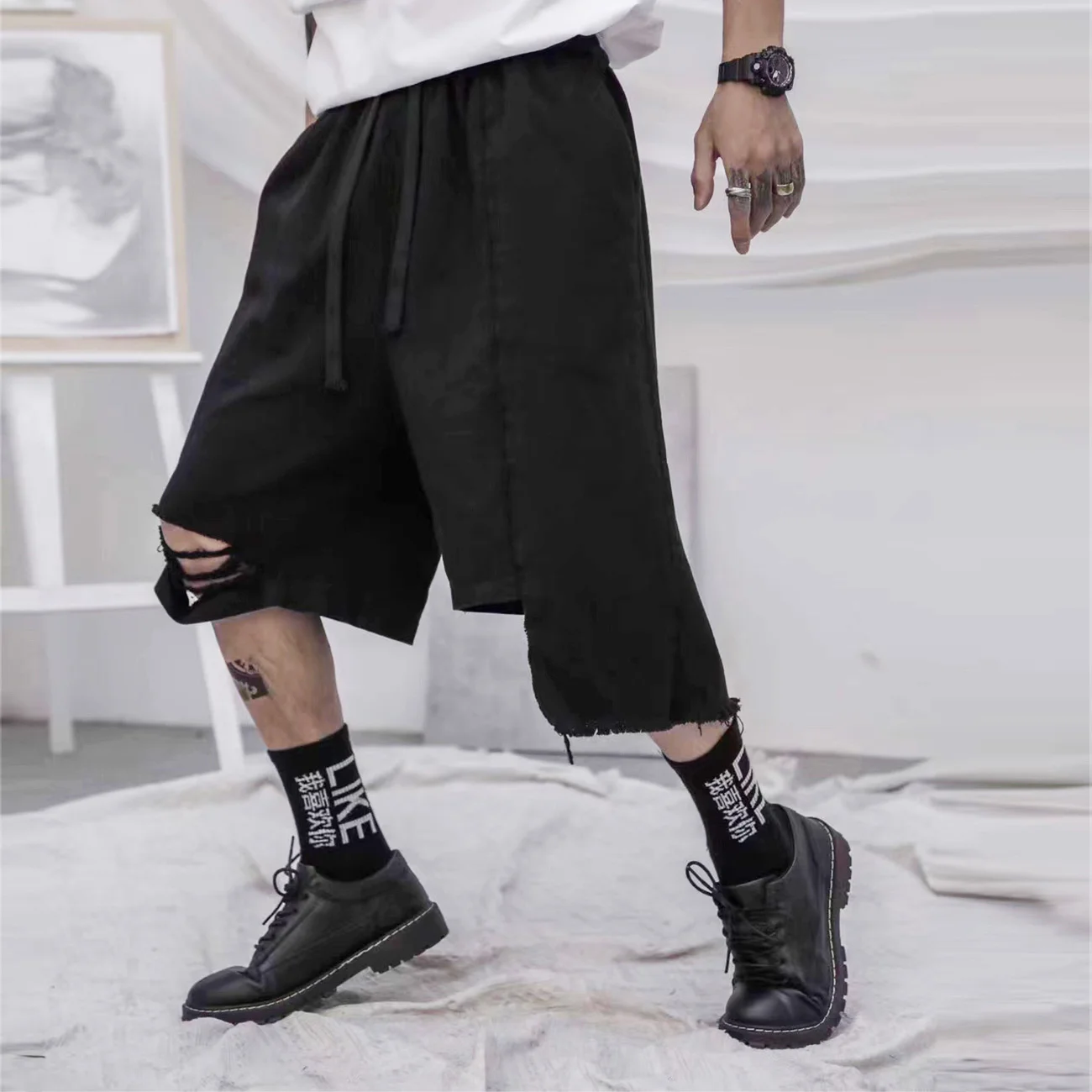 Summer 2022 Joggers Short Mens Functional Irregular Ripped Hole Shorts Men Streetwear Tactical Short Pants