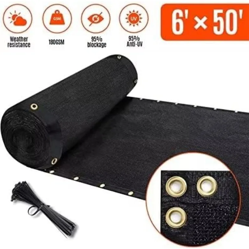 180GSM 6ft x 50ft سياج شاشة الخصوصية الثقيلة غطاء السياج حديقة جدار الفناء الخلفي مجموعة طاولة وكراسي سوداء