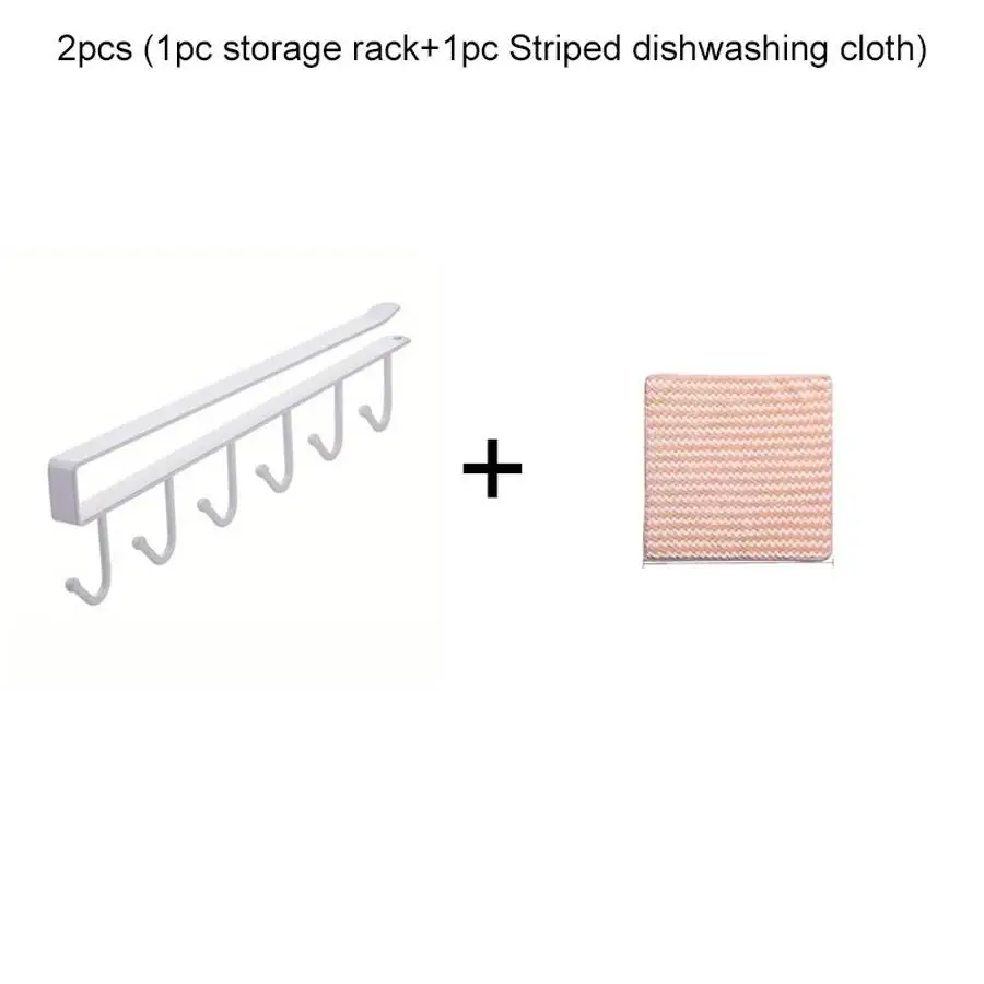 1/5/10/20/50/100pcs items (1 storage rack and 1 striped kitchen towel) 6 coffee cup hooks, black-and-white rack, multifunctional
