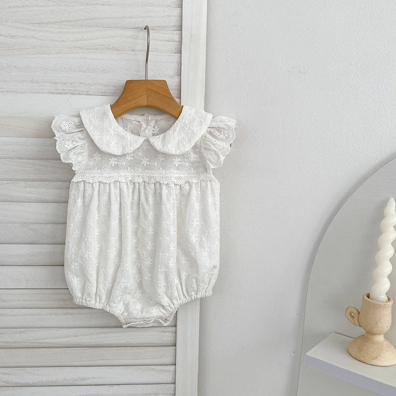 2026 Neuer Sommer 0-24M Baby Mädchen Kurzarm Baumwolle Weißer Strampler 2-6 Jahre Kinder Prinzessin Süßes Stickerei-Kleid Schwesterkleid – Detail 3