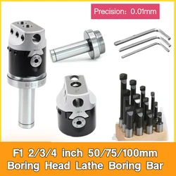 F1 2/3/4 inch 50/75/100mm F1 Type Boring Head Lathe Boring Bar Milling Holder For Milling Machine Tools + Hex Wrenche CNC Tools