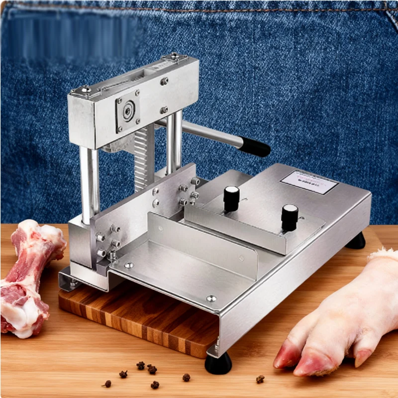 ماكينة تقطيع عظام اللحوم اليدوية التجارية، أضلاع لحم الخنزير والخنازير، ماكينة تقطيع سميكة من الفولاذ المقاوم للصدأ