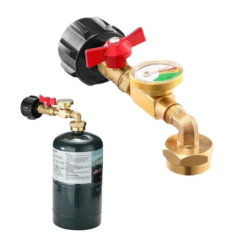 

QCC1 Propane Refill Adapter With Gauge And ON-Off Control Valve Propane Adapter For Camping Grill 1LB Bottle Refilled