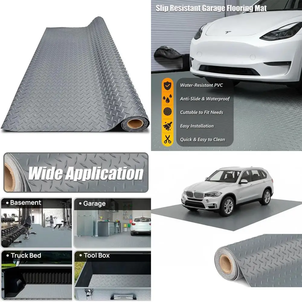 

Толстый коврик для пола гаража из ПВХ, сверхпрочный водонепроницаемый противоскользящий защитный коврик для автомобилей, прицепов, внедорожников, подвалов, спортзалов (серый) - 4 фута x 17 футов.