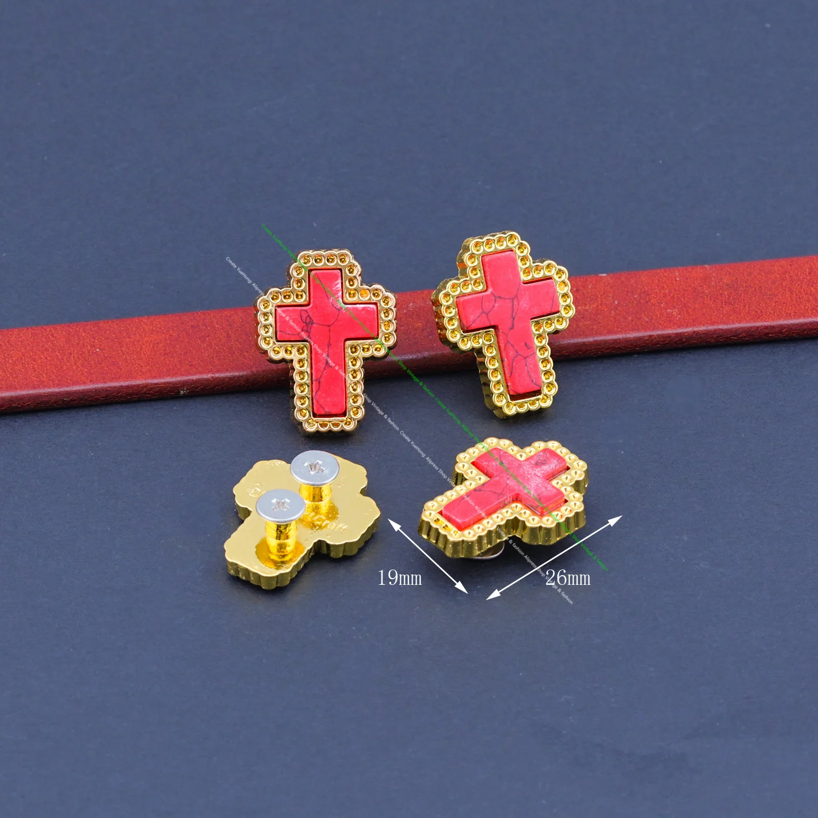10pcs 19*26 Gold Western Turequoise Cross Concho Buttons for Belts Bags Wallets Saddles DIY Leather Craft Working Hardware
