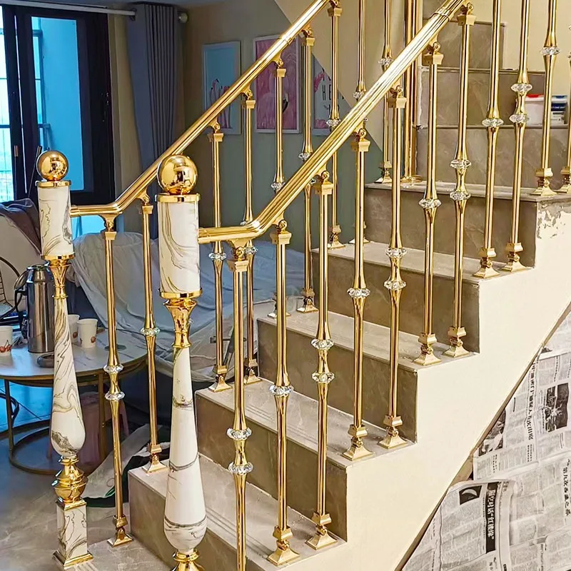 Home Villa light luxury staircase handrail modern new Chinese European crystal indoor household aluminum alloy guardrail