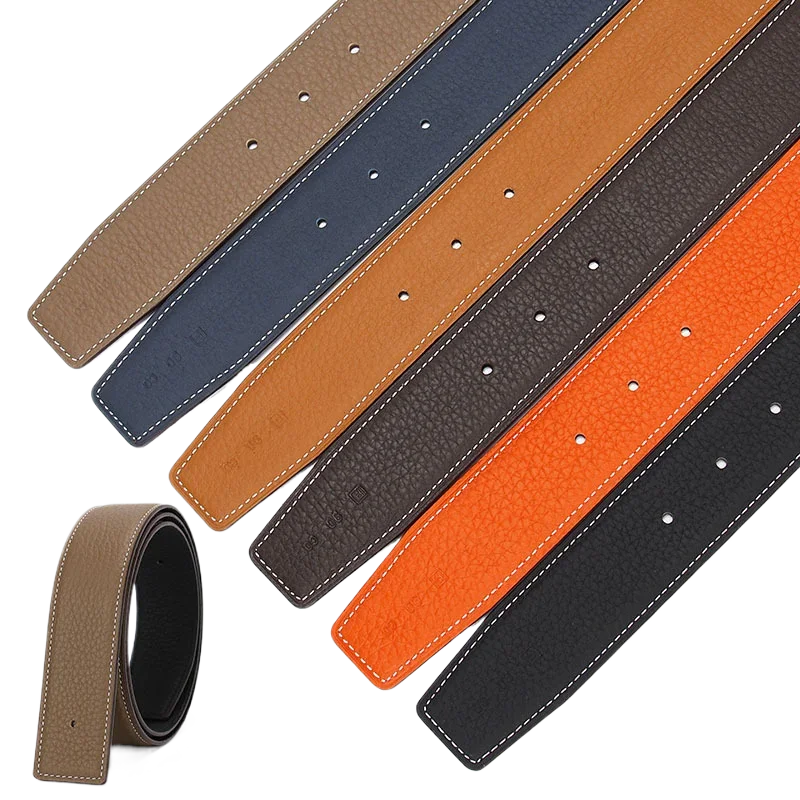 Ceinture en peau de cercle véritable avec boucle en H, double face, double couleur, sans boucle, couche supérieure, unisexe, adaptée au luxe, 38mm de large