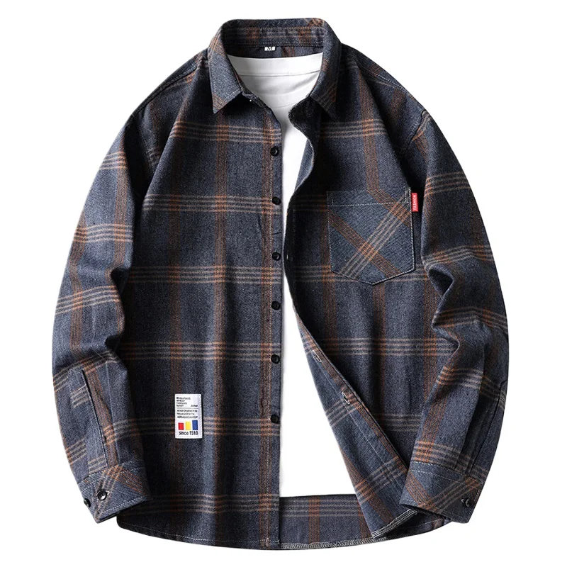 2026 Vintage Loose Cardigans Shirts for Men Plaid Streetwear Long Sleeve Pocket Designer Mens Office Work Shirt Jacket Tops 4XL