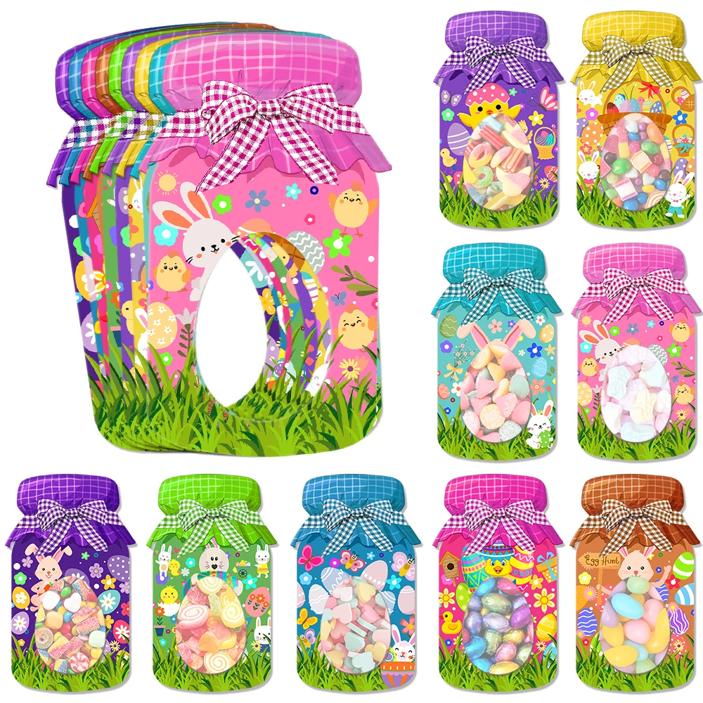 9/18szt Happy Easter Candy Gift Bags cute Bunny Egg Drift Bottle Greeting Card Easter party DIY Chocolate Cookie Packaging Decor
