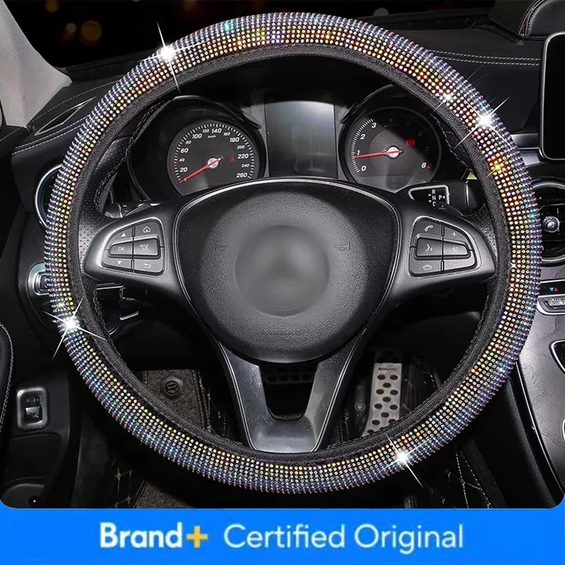 

Car Steering Wheel Cover Colorful Hot Stamping Luxury Crystal Rhinestone Car Covered Auto Accessories Case Car Styling