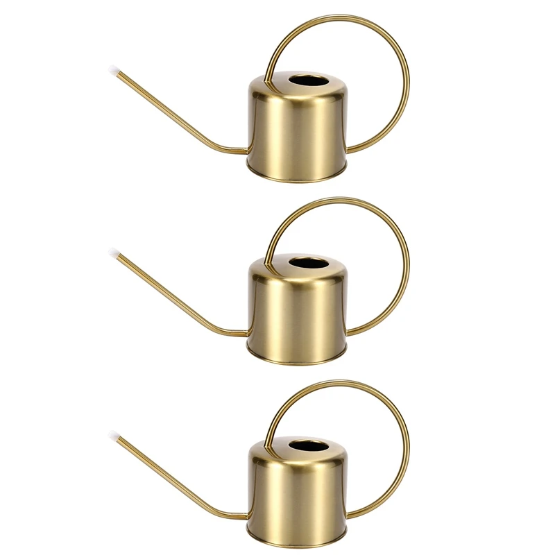 

3X Watering Can Golden Garden Stainless Steel 1300Ml Small Water Bottle Easy To Use Handle Perfect For Watering Plants