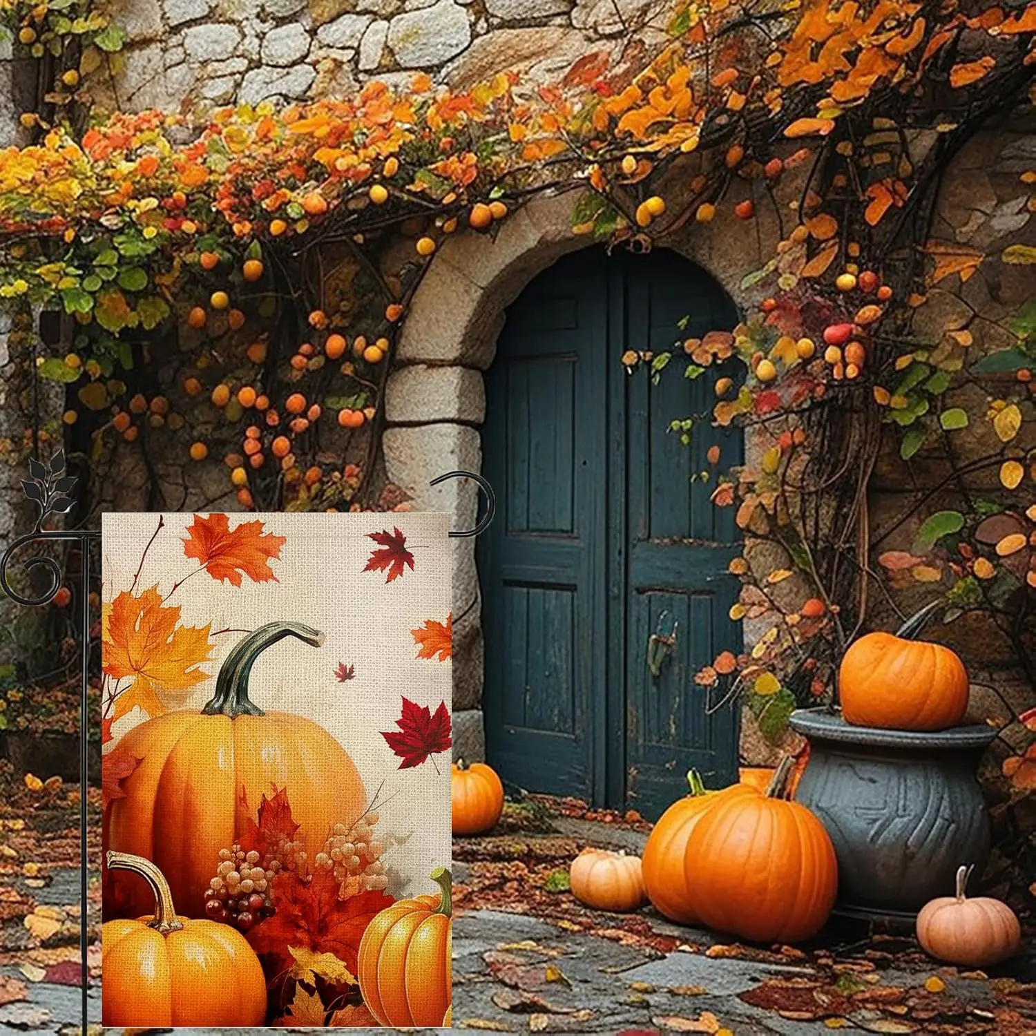 Fall Pumpkin Garden Flag Double Sided 12x18 Inch Maple Leaf Thanksgiving Rustic Seasonal Outside Outdoor Decoration Fall Pum PPZ