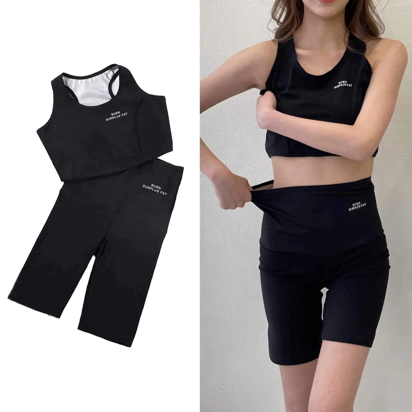 プレミアムサウナスーツ フィットネス発汗クロップトップタンクベスト ヨガスウェットショーツ ハーフパンツ サーマルウエストトナー