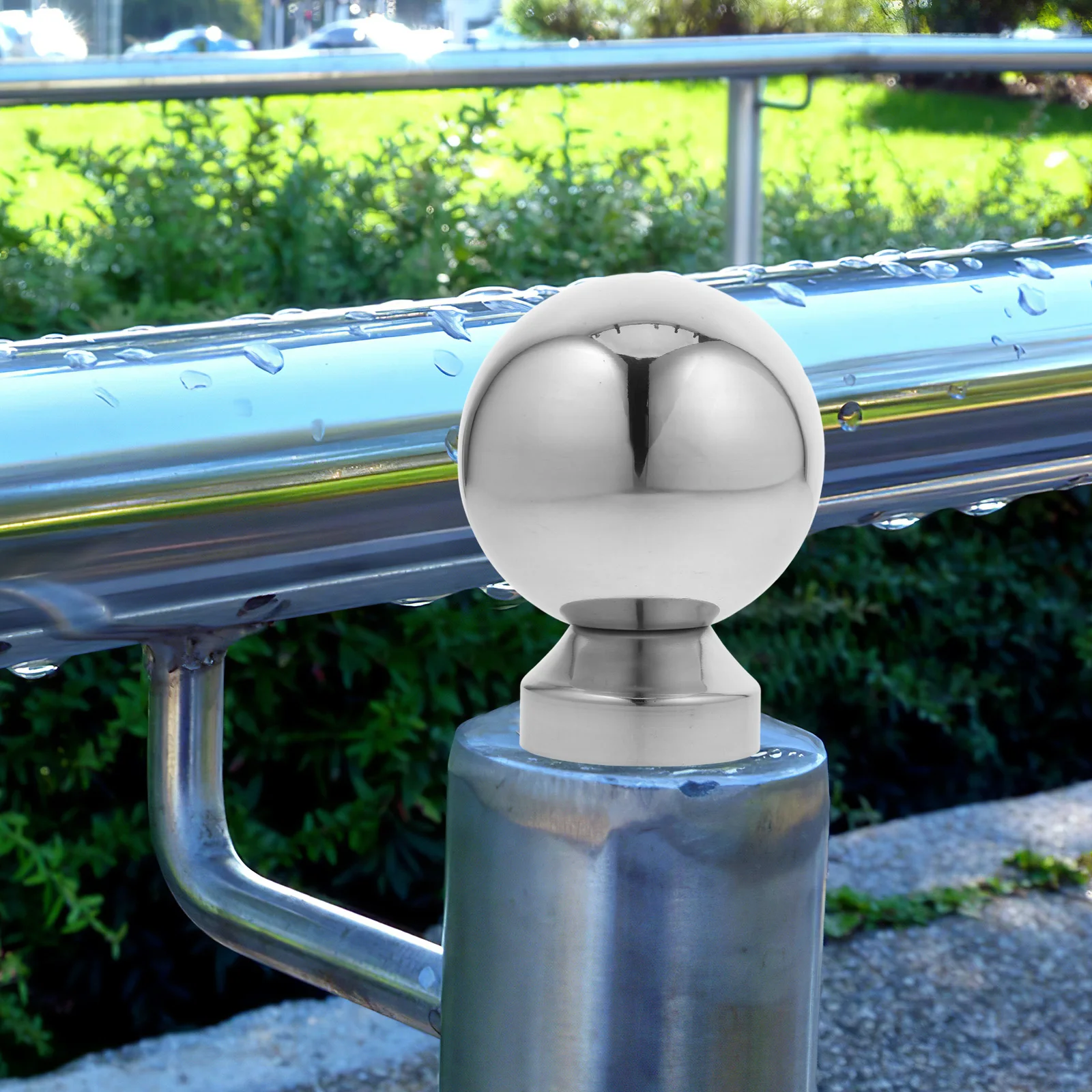 

Stainless Steel Decorative Ball Hollow Finial Silver Cap Post for Stair Handrail Fence Toppers Cap Lightweight