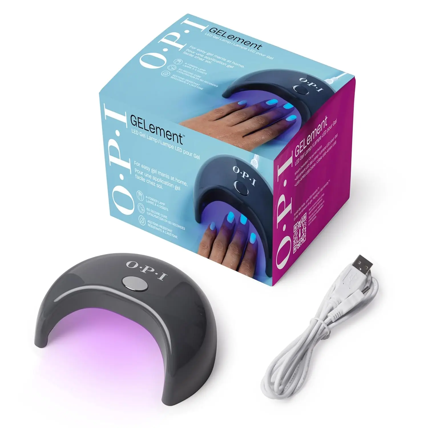 مصباح معالجة LED من OPI GELement لطلاء الأظافر الجل، تصميم بأربعة أصابع، داخلي عاكس، مؤقت 60 ثانية