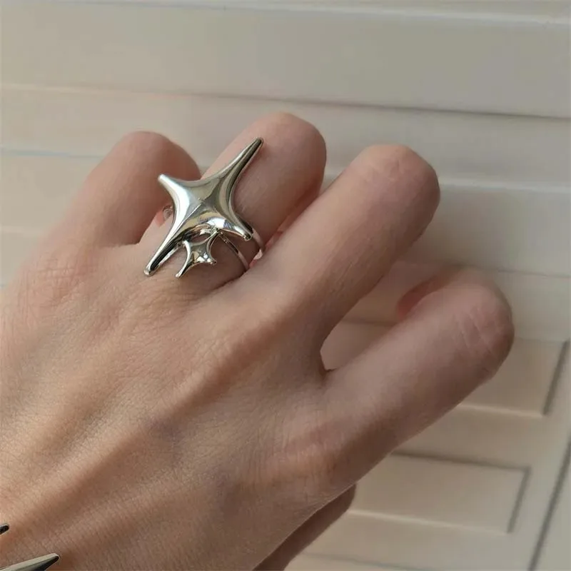 4pcs/set Punk Cross Star Hip Hop Ring Sets for Women Vintage Exaggerated Large Our Star Ring Finger Rings Y2K 2026 Jewelry Gift