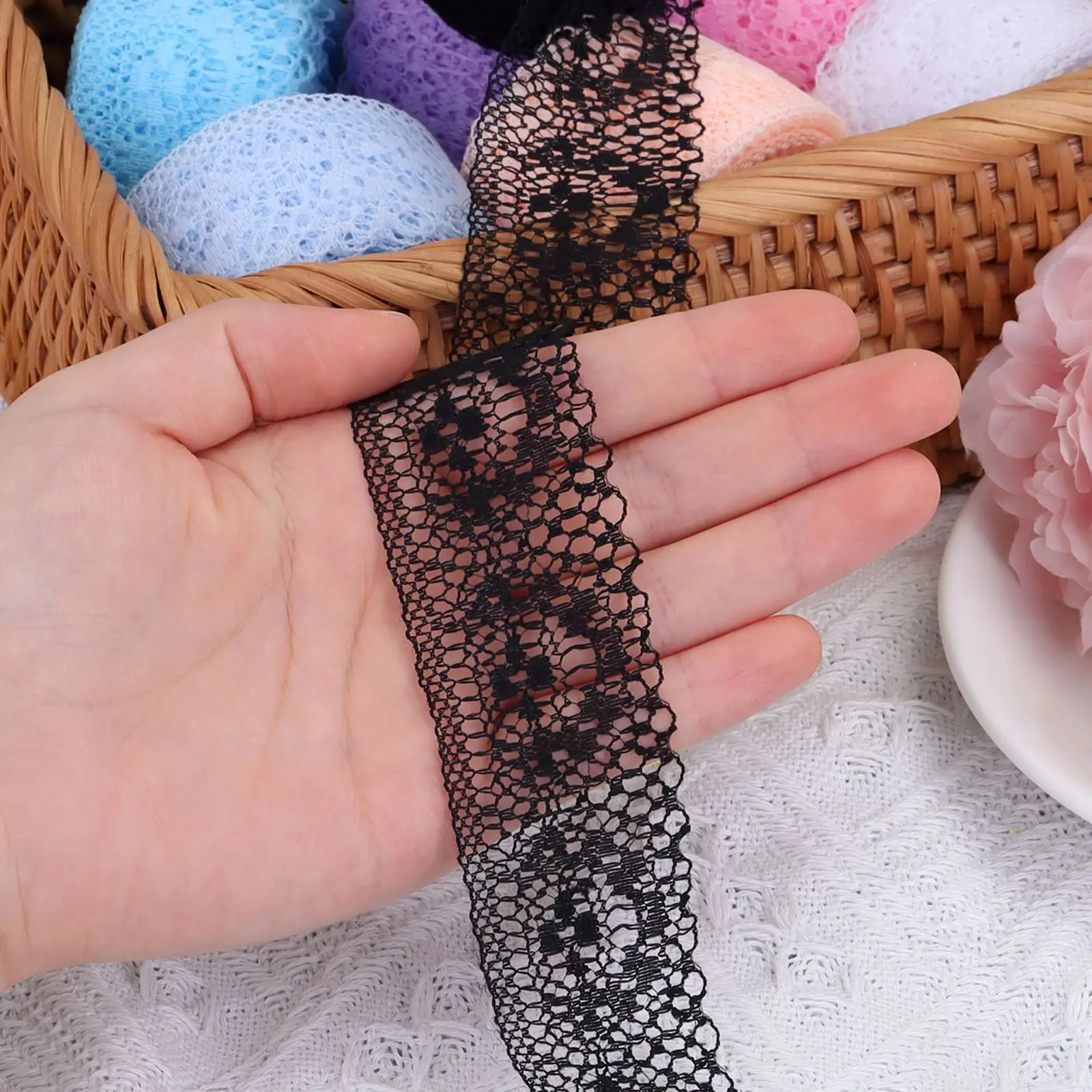 10yards Lace Ribbon Bilateral Handicrafts Embroidered Lace Fabric Trim Lace Ribbon Decorations DIY Doll Clothes Sewing Crafts