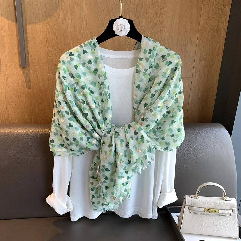 

2026 New Fashion Women Lovely Heart Fringe Viscose Shawl Scarf Lady High Quality Print Soft Pashmina Stole Muslim Hijab 180*90Cm