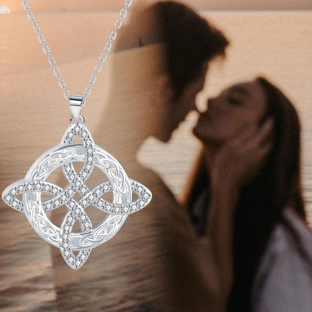 YILUOCD Magic Witch Knot Zirconia Pendant Necklace Witchcraft  Good Luck Amulet Wicca Protection Jewelry For Women