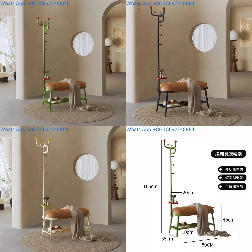 

Cartoon Deer Shoe Bench with Coat Rack and Storage for Living Room Use