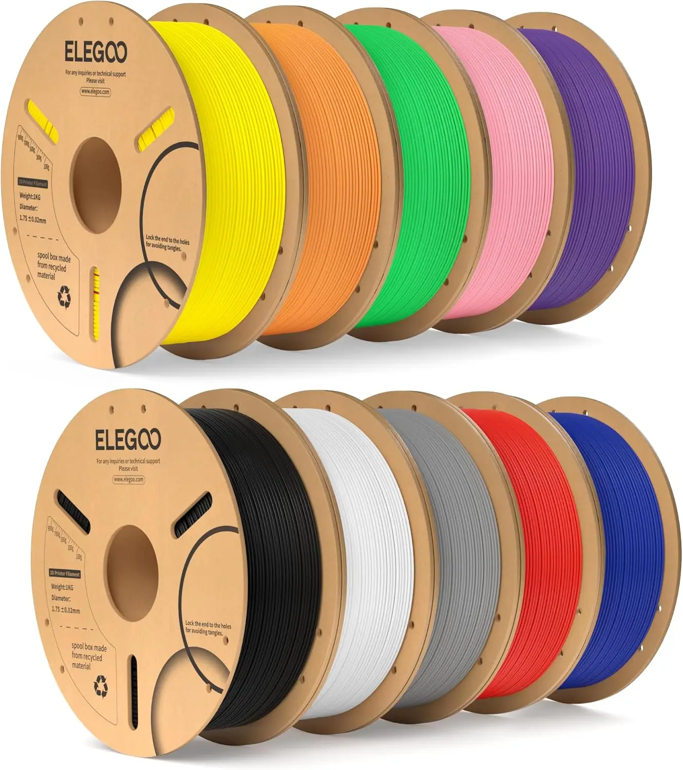 ^For PLA Filament Bundle 10KG, 1.75mm 3D Printer Filament Dimensional Accuracy +/- 0.02mm 10 Assortment Colors, 1kg Spool(2.2lbs