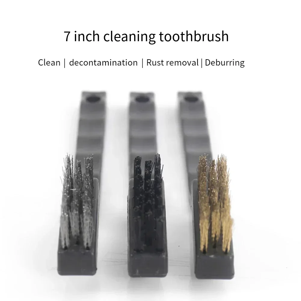 3pcs Versatile Cleaning Tool 7 Inches Cleaning Toothbrush Copper Wire Stainless Steel Nylon Brush Rust Removal Toothbrush Style