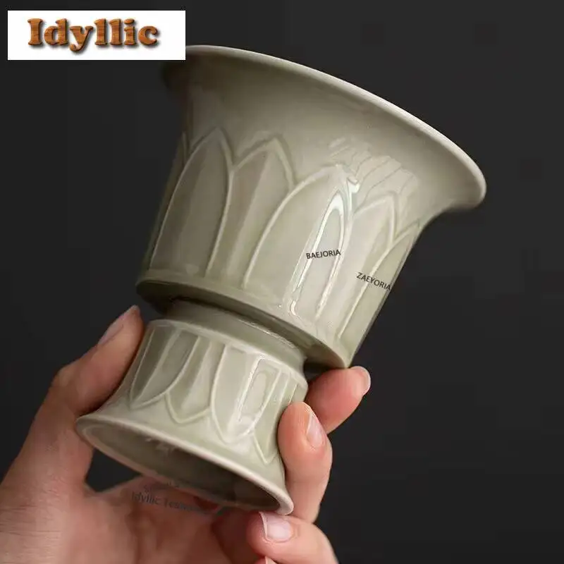 Lotus Flower High Foot Ceramic Incense Holder Aesthetic Waterfall Burners Consecrate Censer Tableware Ornaments Equipment Craft