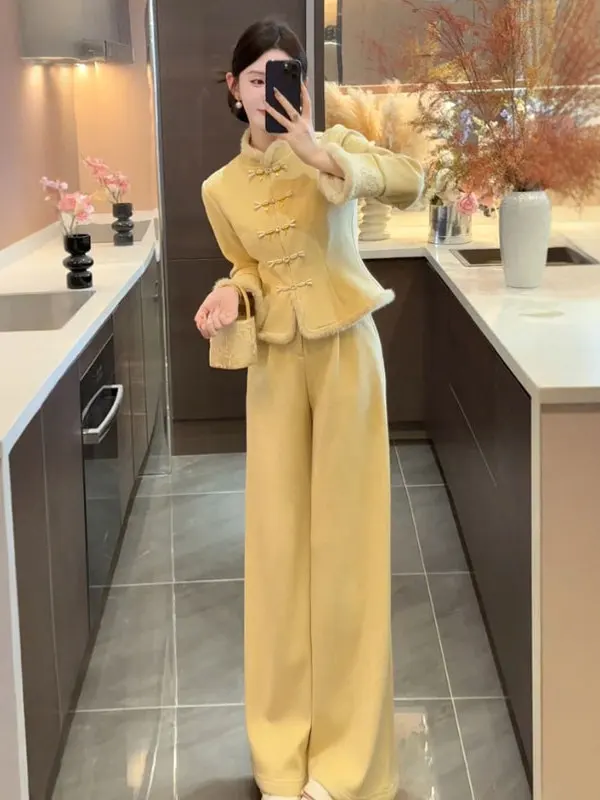 

Elegant Chinese Style Set Casual Pants Suitable for Important Occasions Complete Outfit Spring Fashion Women's Clothing