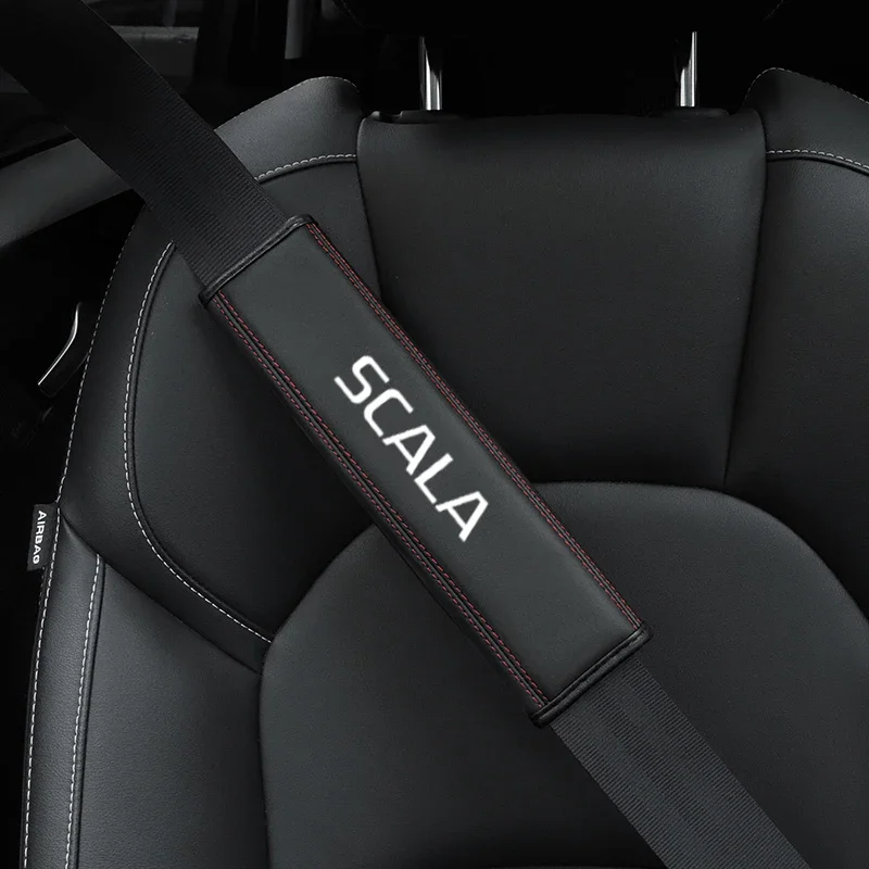 

For Skoda Scala 1pc Cowhide Car Interior Seat Belt Protector Cover For car Auto Accessories