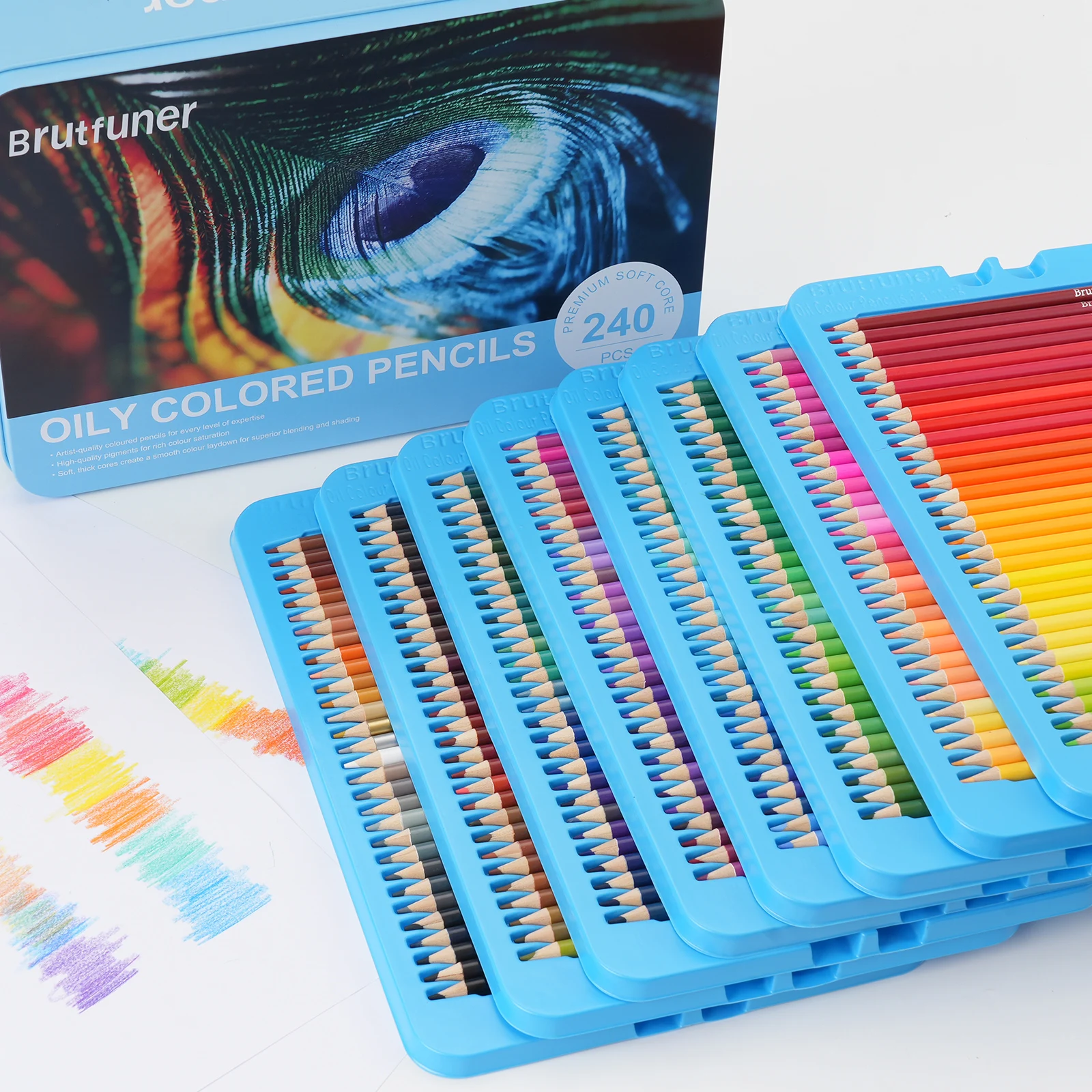 Conjunto de lápis de cor de artista de 240 cores para livros de colorir adultos, núcleo macio, lápis de desenho de arte numerado profissional