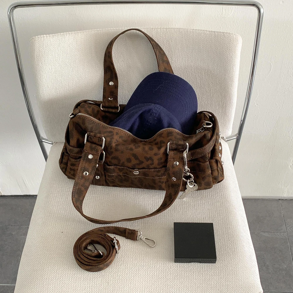 

SHELKSBAG Women Fashion Casual Colorful Leopard Print Duffle Hand Bags with Multi Pocket Ladies Shoulder Bags for Holiday Travel