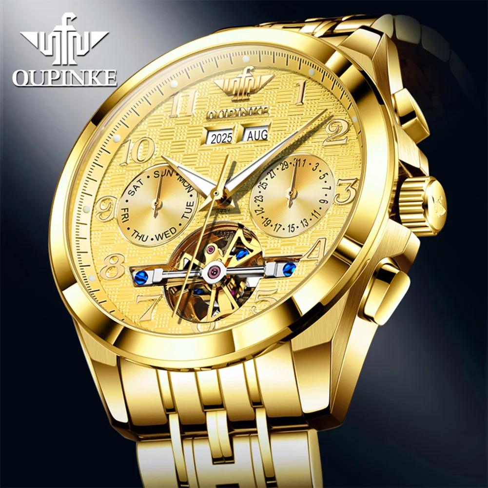 OUPINKE 3263 Mens Watch Luxury Sapphire Automatic Mechanical Watches For Man Waterproof Luminous Calendar Week Watch Brand Gifts