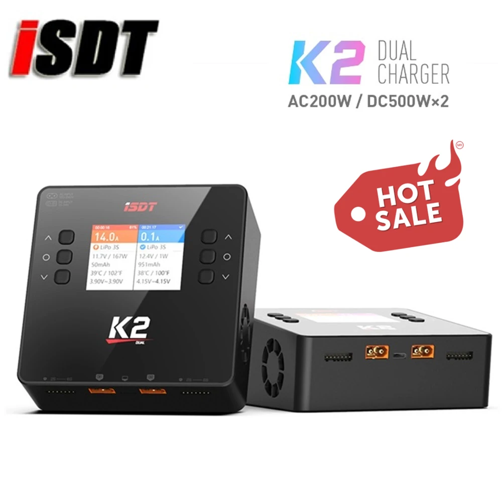 ISDT K2 AC 200W DC 500W*2 Dual Channel Balance Lipo Discharger Charger for Lipo NiMh Pb Battery RC FPV Racing Drone