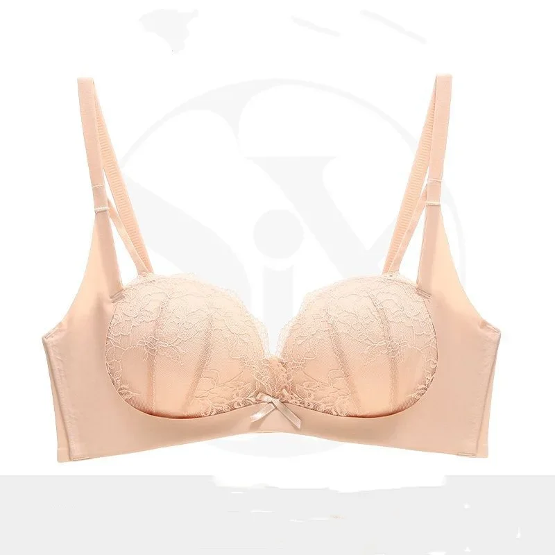 Women's Bra Small Breasts Gathered Anti-Expansion Lace Show Large  Soft Support  Without Steel Ring Comfortable Bra