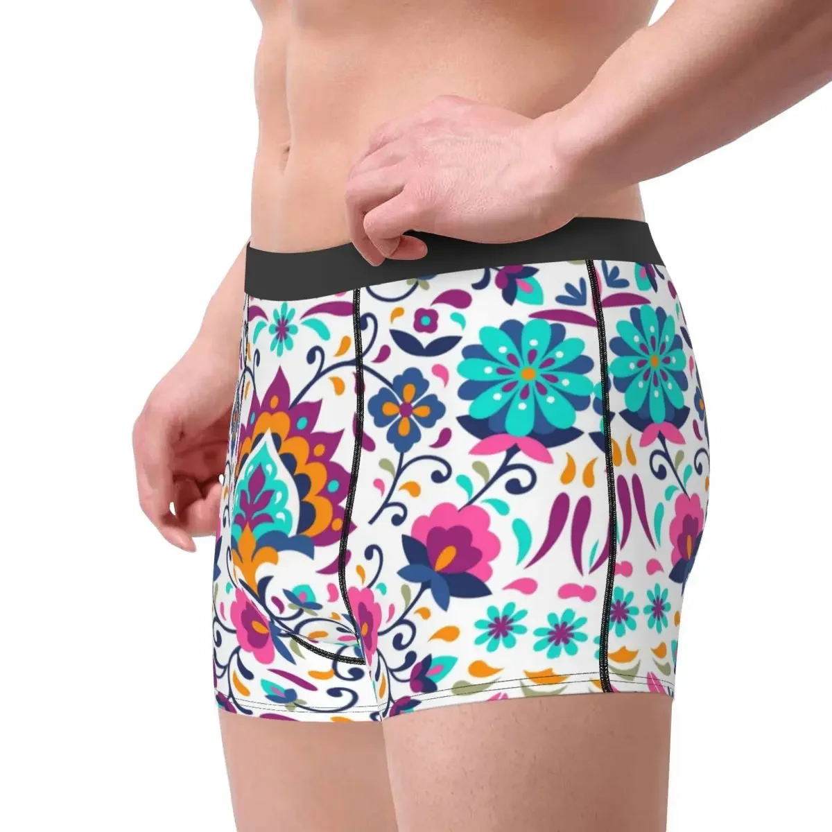 Men's Mexican Floral Colourful Exotic Flowers Underwear Sexy Boxer Shorts Panties Male Breathable Underpants S-XXL